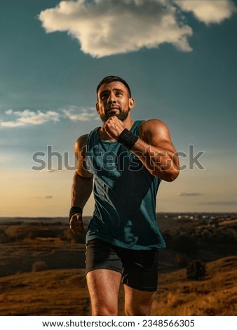 Runner. Trail run. Athlete sprinter outdoor. Athletic man running on sunset wearing in the sportswear. Fitness and sport motivation. Sports concept. Royalty-Free Stock Photo #2348566305