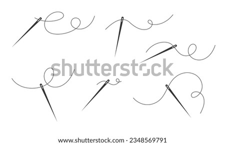 Thread with a needle set. Needle icon on white background. Sewing tools, tailoring workshop, home needlework. Stock vector illustration Royalty-Free Stock Photo #2348569791