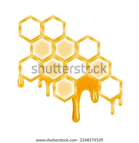 honey dripping from honeycomb isolated on white background Royalty-Free Stock Photo #2348574529