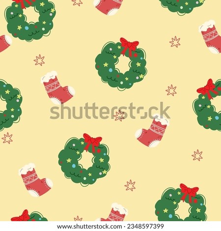 Seamless pattern socks snow bushes christmas theme for background