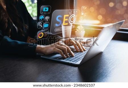 business people use SEO tools, Unlocking online potential. Boost visibility, attract organic traffic, and dominate search engine rankings with strategic optimization techniques. digital marketing Royalty-Free Stock Photo #2348602107