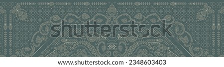 Mughal Floral Motif Border Pattern. Traditional Indian Motif. Traditional Arabic motifs digital flowers design and leaves motif beautiful scarf print design for textile design Royalty-Free Stock Photo #2348603403