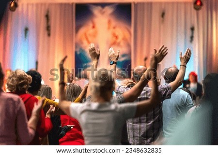 Catholic charismatic renewal worship. Waiting for holy spirit. Royalty-Free Stock Photo #2348632835
