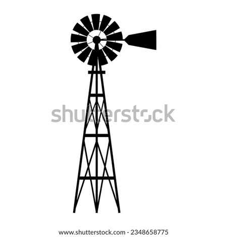 vector windmill cartoon silhouette icon illustration isolated Royalty-Free Stock Photo #2348658775