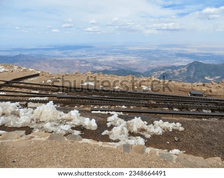 Cog Railroad Tracks and View at Pike's Peak Summit, Colorado 