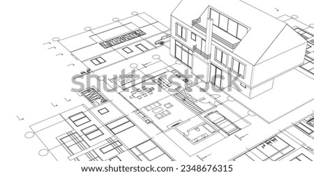  house traditional architecture plan 3d illustration Royalty-Free Stock Photo #2348676315