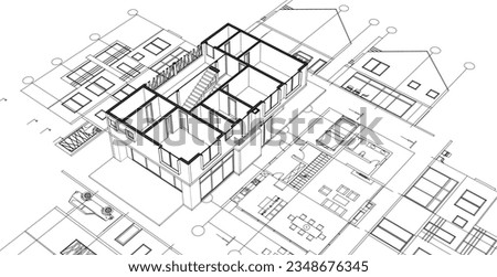  house traditional architecture plan 3d illustration Royalty-Free Stock Photo #2348676345