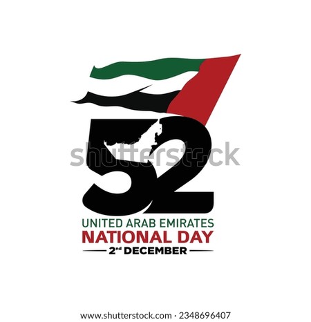 52 National Day of United Arab Emirates. Text Arabic Translation: Our National Day. December 2. UAE map symbol. Vector Logo. Eps 08.  Royalty-Free Stock Photo #2348696407