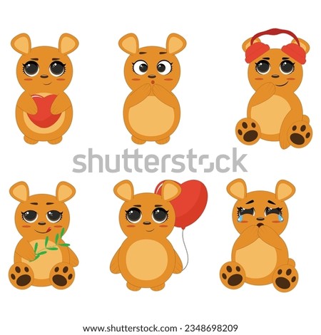 Bear vector set cartoon animal character and cute brown grizzly bear illustration animalistic set children's teddy bear isolated on white background