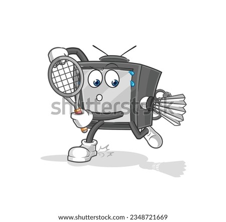the old tv playing badminton illustration. character vector