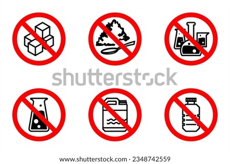 Symbols icon sign label indicate non-preservative, without flavoring colour essences, no sweetening or chemical harmful ingredients. guidelines product, jerrycan, non-industrial plastic biochemical Royalty-Free Stock Photo #2348742559