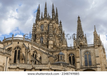 The Cathedral of Saint Mary of Burgos, catholic church in the style of French Gothic architecture, in the historical center. Declared a World Heritage Site. Burgos, Spain. Royalty-Free Stock Photo #2348749885