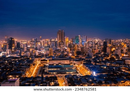 Aerial view of cityscape Phnom Penh in twilight skyline, Cambodia Royalty-Free Stock Photo #2348762581