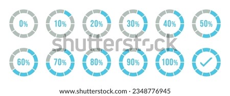 Percentage infographics in sky blue color. Circle loading and circle progress collection. Set of circle percentage diagrams for infographics 0 10 20 30 40 50 60 70 80 90 100 percent in sky blue color. Royalty-Free Stock Photo #2348776945
