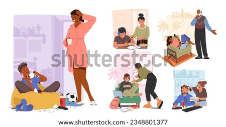 Teenager Characters with Gadget Addiction. Excessive Reliance On Smartphones, Tablets, And Other Electronic Devices, Impacting Social Interactions And Wellbeing. Cartoon People Vector Illustration Royalty-Free Stock Photo #2348801377