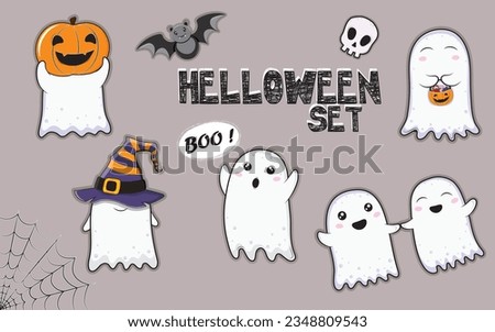 halloween set cute cartoon ghosts