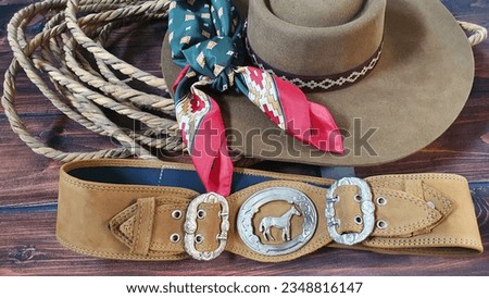 Gaucho accessories over wood background. Gaucho Week, Farroupilha Week, Tradition in Southern Brazil.