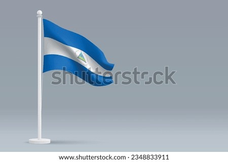 3d realistic national Nicaragua flag isolated on gray background with copyspace