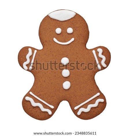 Hand painted gingerbread man cookie, cut out, isolated Royalty-Free Stock Photo #2348835611