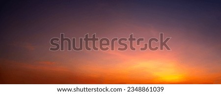 Beautiful , luxury soft gradient orange gold panorama view clouds and sunlight on the blue sky perfect for the background, take in everning,Twilight, Large size, high definition landscape photo Royalty-Free Stock Photo #2348861039