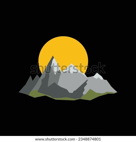 Mountain and sunset Logo, Icon, Symbol. Vector Illustrator.