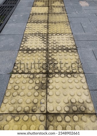 Paving stones textures and tactile paving for blind handicap on tiles pathway