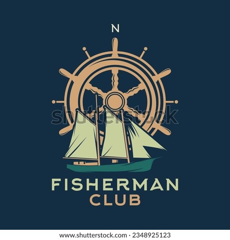 Fisherman Club Ship Silhouette Vintage Emblem Logo Vector