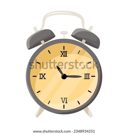 Alarm clock isolated on white background. Old alarm clock vector illustration. Vintage element for living room design. Time, interior concept