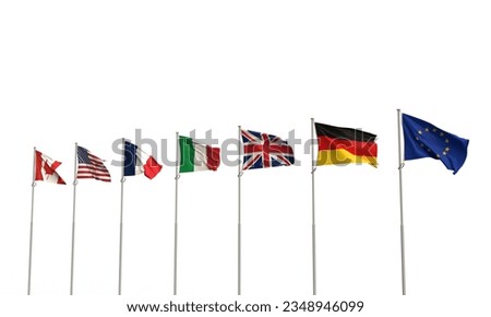 cannada usa united state america italy france german flag waving country international white background summit g7 g seven financial marketing business economy world earth military crude oil.3d render