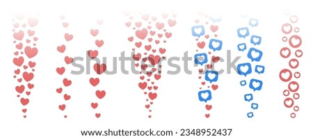 Hearts likes in live stream in social media. Flying up love reactions template on white background. Vector illustration. Royalty-Free Stock Photo #2348952437