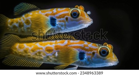 The monkey goby is covered in cycloid scales on the head, nape, back, one-third of the gill covers, bases of the pectoral fins, back half of the throat, and belly. Royalty-Free Stock Photo #2348963389