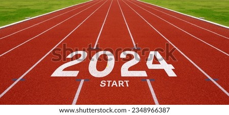 Start at year 2024 on the running track. Beginning for Success in Business in the New Year. Royalty-Free Stock Photo #2348966387