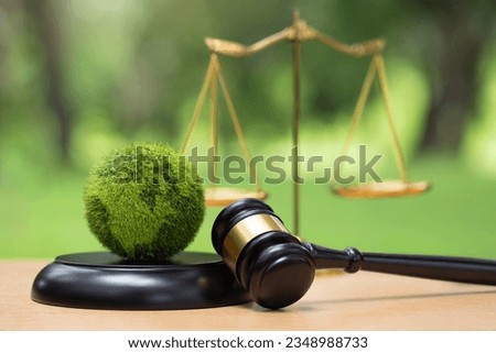 Environment Law. Green World and gavel with scales of justice on the green. law for principles of sustainable environmental conservation. law that governs how humans interact with their environment Royalty-Free Stock Photo #2348988733