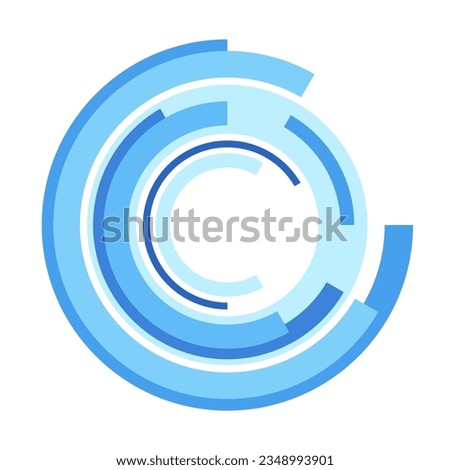 Abstract illustration of rotating colored stripes isolated on white background. Radial bar infographic chart design. Circular geometric blue color shapes. Design element for statistics, analitics.