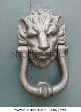 Lovely, antique, vintage, brass door knocker on door of historical house in central Palermo, Sicily. High quality photo