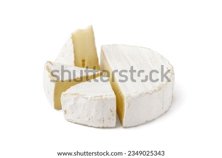 Pieces of tasty Camembert cheese on white background Royalty-Free Stock Photo #2349025343