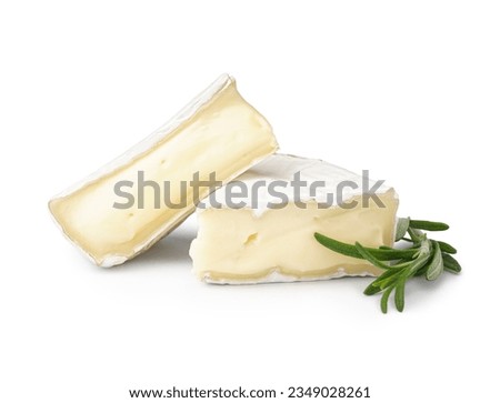 Pieces of tasty Camembert cheese on white background Royalty-Free Stock Photo #2349028261