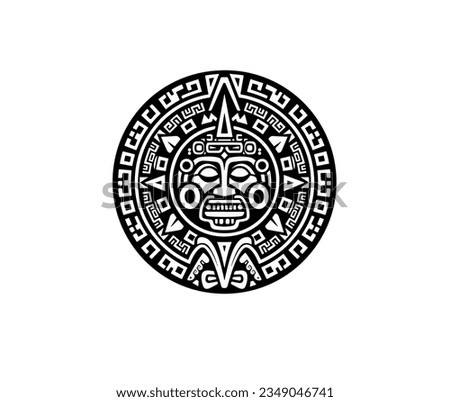 Vector illustration of the symbolic form of the Aztec cosmology in black and white Royalty-Free Stock Photo #2349046741