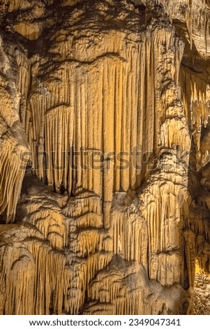 Dripstone formation in limestone cave of Grotte des Demoiselles in Languedoc Southern France