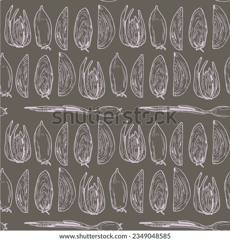 Vector graphic monochrome pattern with shallot. National European, French cuisine Contour Collection. Image for textiles, scrapbooking, restaurant  Royalty-Free Stock Photo #2349048585