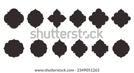 Islamic window black silhouette shape collection. Arabic, muslim architecture frame. Traditional, oriental design 