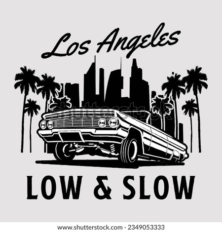 Los Angeles Low Riders Low and Slow Car Vector Illustration Royalty-Free Stock Photo #2349053333