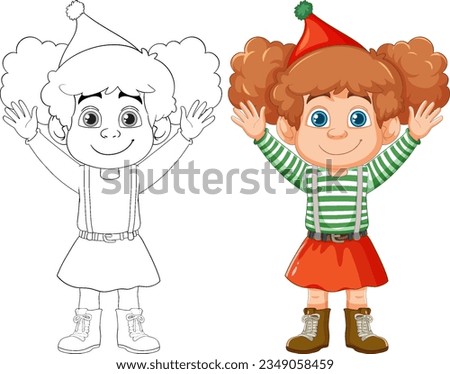 A cheerful girl wearing a party hat and smiling in a cartoon illustration