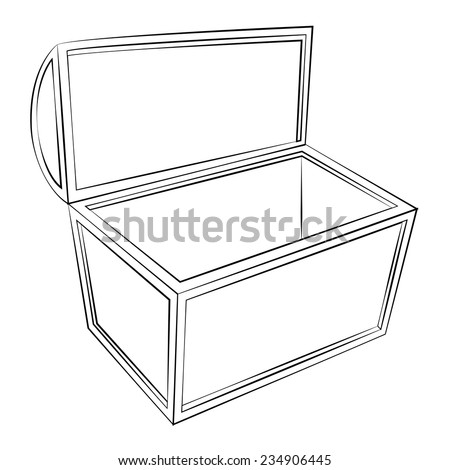 Black outline vector Treasure chest on white background.