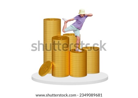 Picture poster 3d collage of crazy carefree guy have fun celebrating success financial growth isolated on white color background