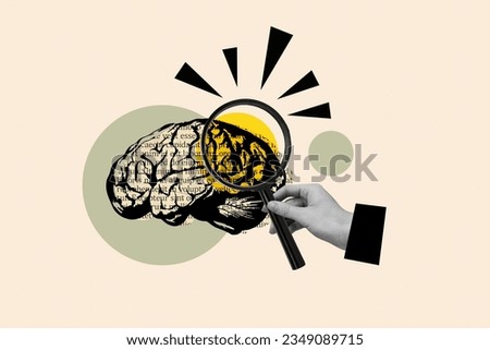 Composite illustration photo concept abstract collage of arm hold enlarge glass studying brain isolated creative drawing background Royalty-Free Stock Photo #2349089715