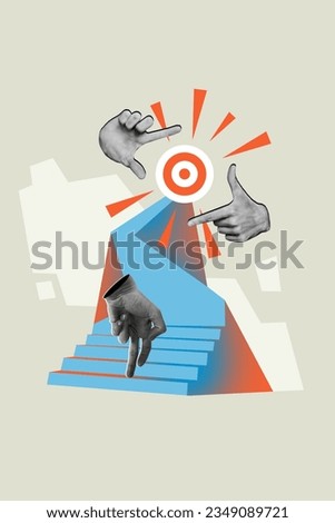 Vertical creative composite photo collage of purposeful arm climb up on career ladder to achieve goals isolated on painted background Royalty-Free Stock Photo #2349089721