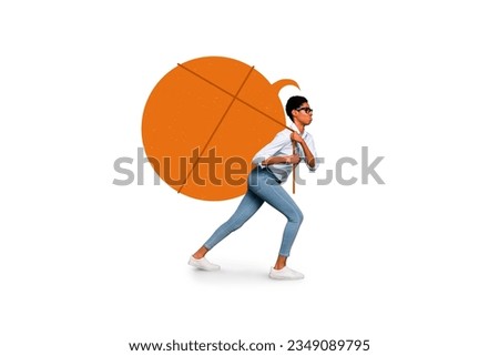 Banner 3d picture collage of persistent person going carrying bubble cloud empty space isolated on white color background