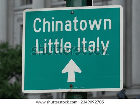 Chinatown and Little Italy street sign . High quality photo Royalty-Free Stock Photo #2349092705