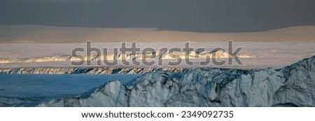 Aqua streaked, iceberg and pink snowfields; Terra Nova Bay, Antarctica; Ice edge; Terra Nova Bay, Antarctica; Ice panorama; Terra Nova, Blue Bay, Antarctica Bay